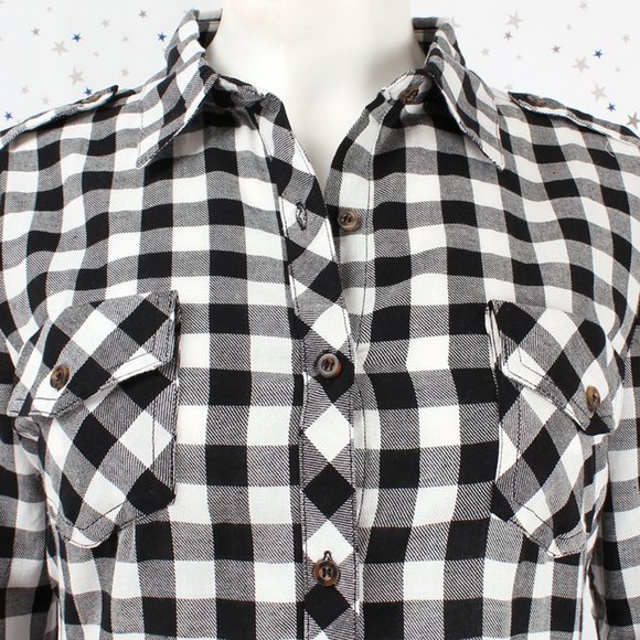 Plaid Shirt Dress with Belt White Black Small - Picture 3 of 8